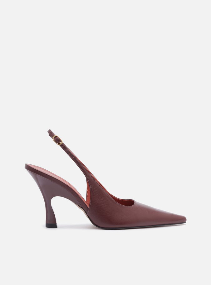 Scarpin Bordô Couro Salto Alto Slingback
