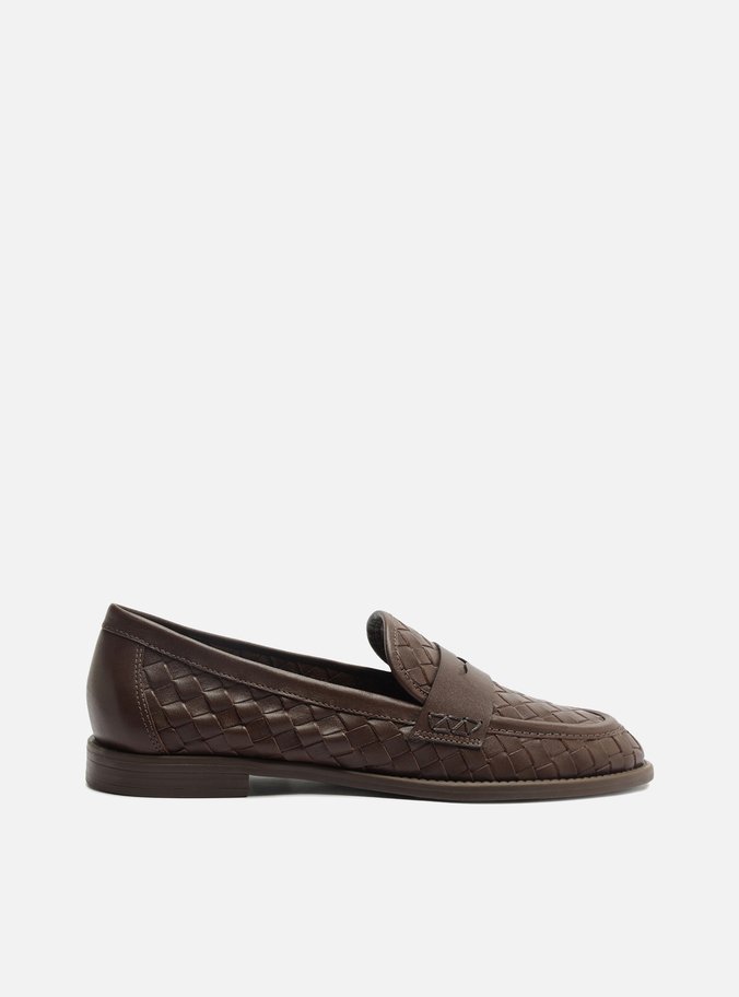 Mocassim Marrom Couro Salto Rasteiro Tressê