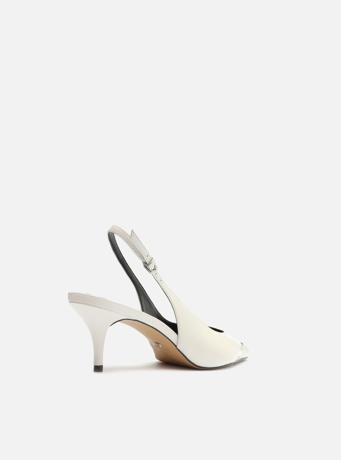 Scarpin Branco Couro Bico Fino Slingback Biqueira