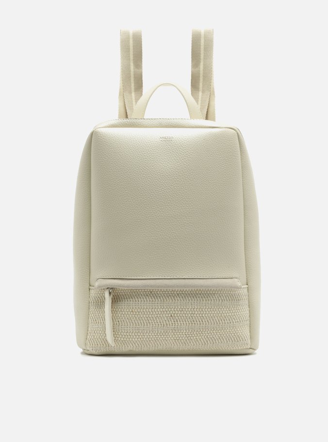 Mochila Branca Grande Bolso Frontal Palha