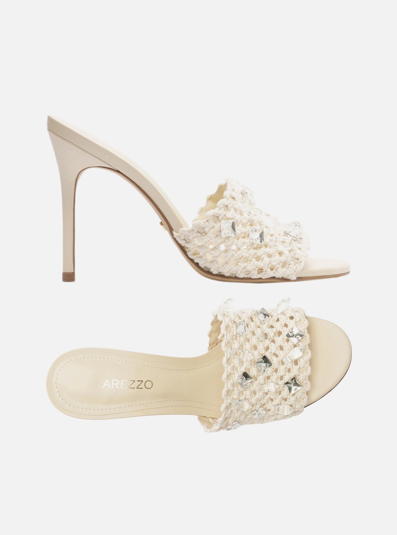 Mule Branco Salto Alto Bordado Floral — foto 6