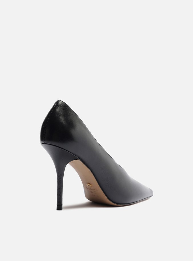 Scarpin Preto Couro Salto Alto Fino Modern