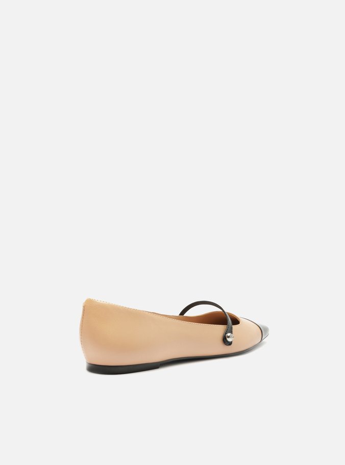 Sapatilha Boneca Bege Cap Toe Preta