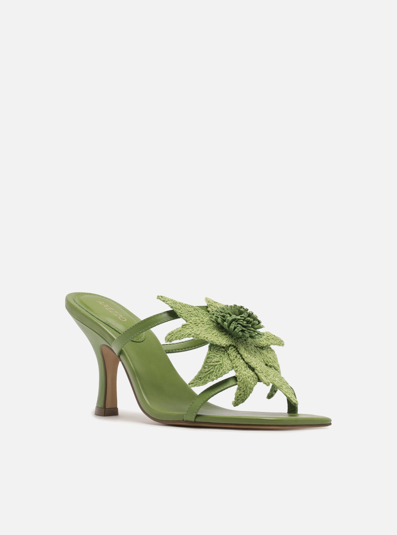 Sandália Verde Couro Salto Fino Flor — foto 2