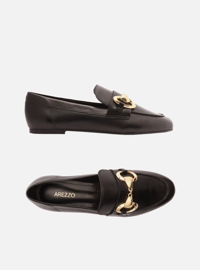 Mocassim Preto Couro Bridão Metal