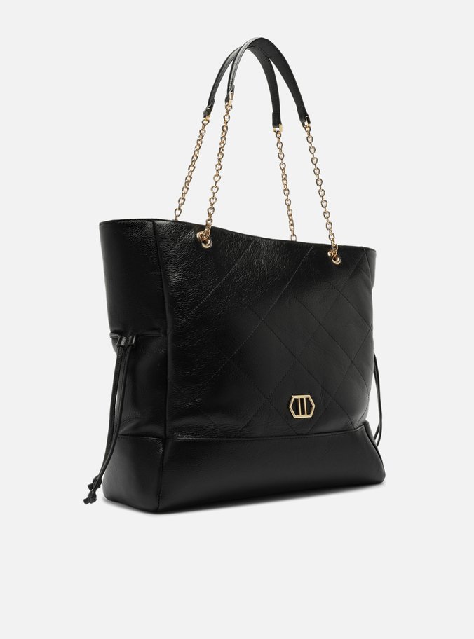 Bolsa Shopping Preta Couro Grande Matelassê