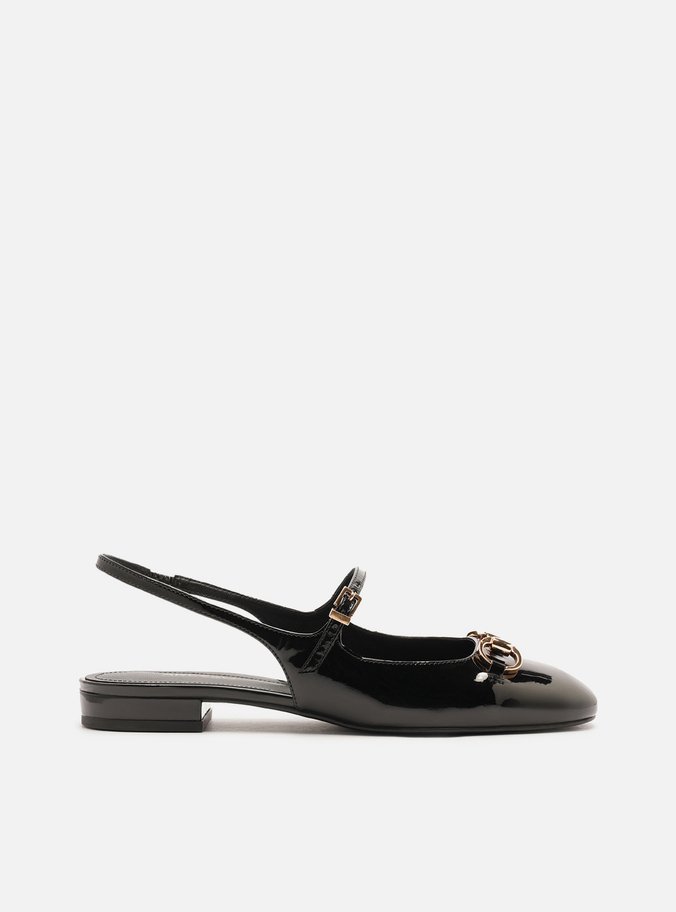 Sapatilha Boneca Preta Verniz Slingback Bridão