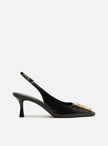 Scarpin Preto Slingback Salto Médio Verniz
