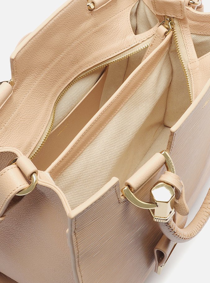 Bolsa Tote Bege Couro Abraccio Grande