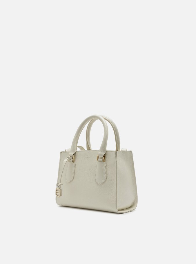 Bolsa Tote Branca Couro Pequena Bag Charm Metal