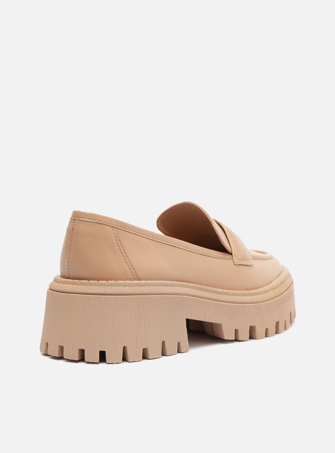 Mocassim Bege Couro Tratorado Tira