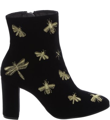 Bota Preta Veludo Insecta Ouro