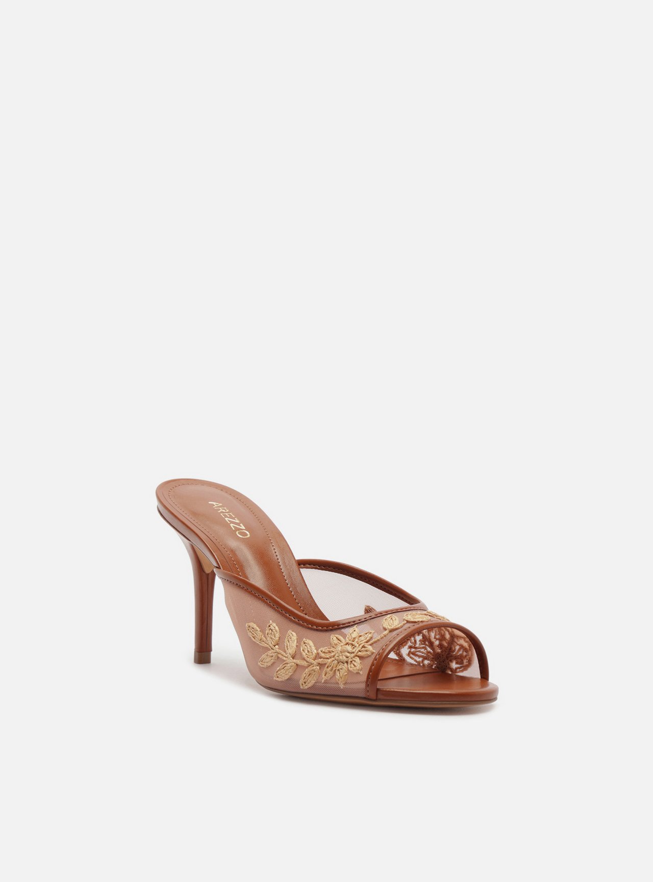 Mule Marrom Salto Fino Tule Bordado — foto 2