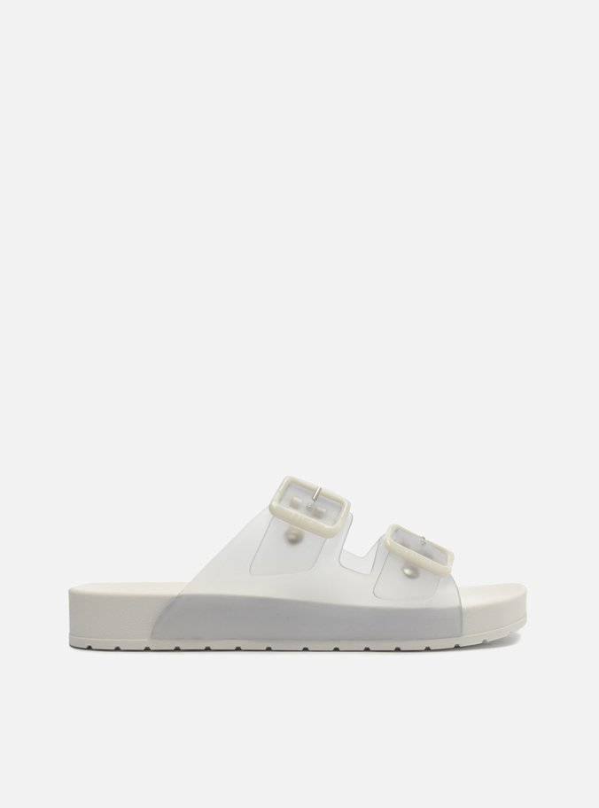 Chinelo Slide Cristal Branco Fivelas Brizza
