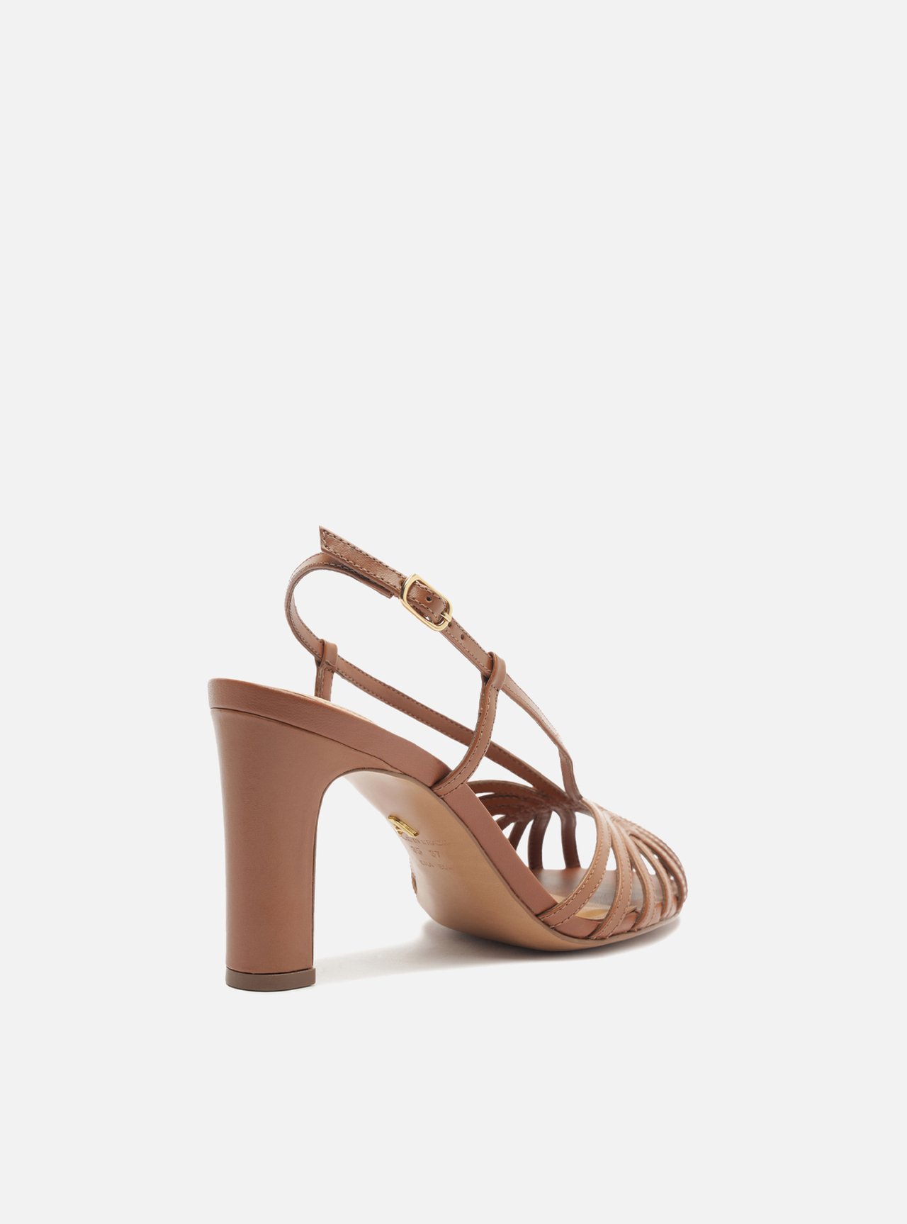 Sandália Marrom Couro Salto Bloco Tiras Slingback — foto 3