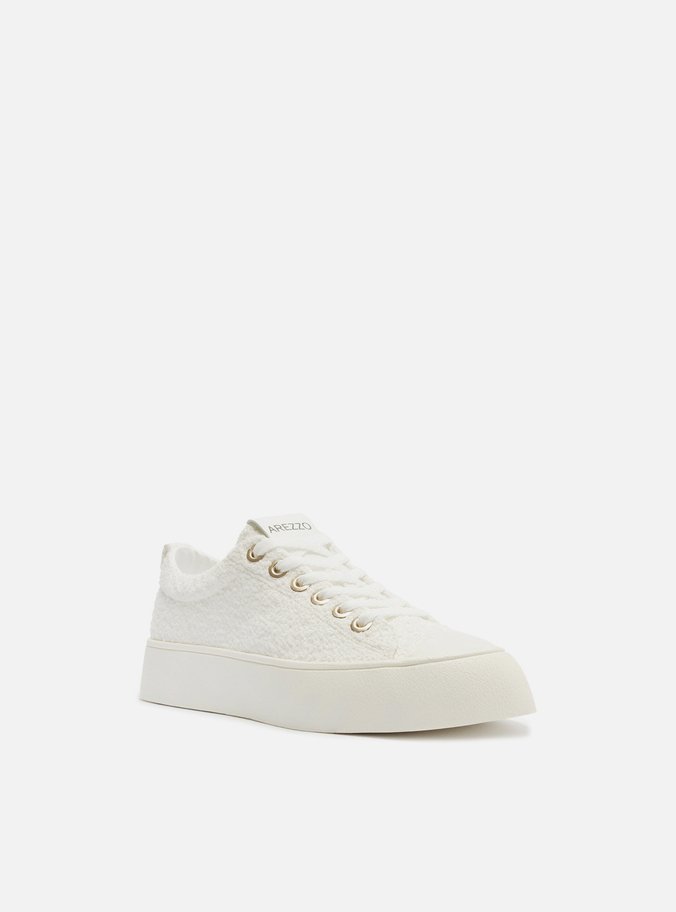 Tênis Branco Bouclé Amarração Casual