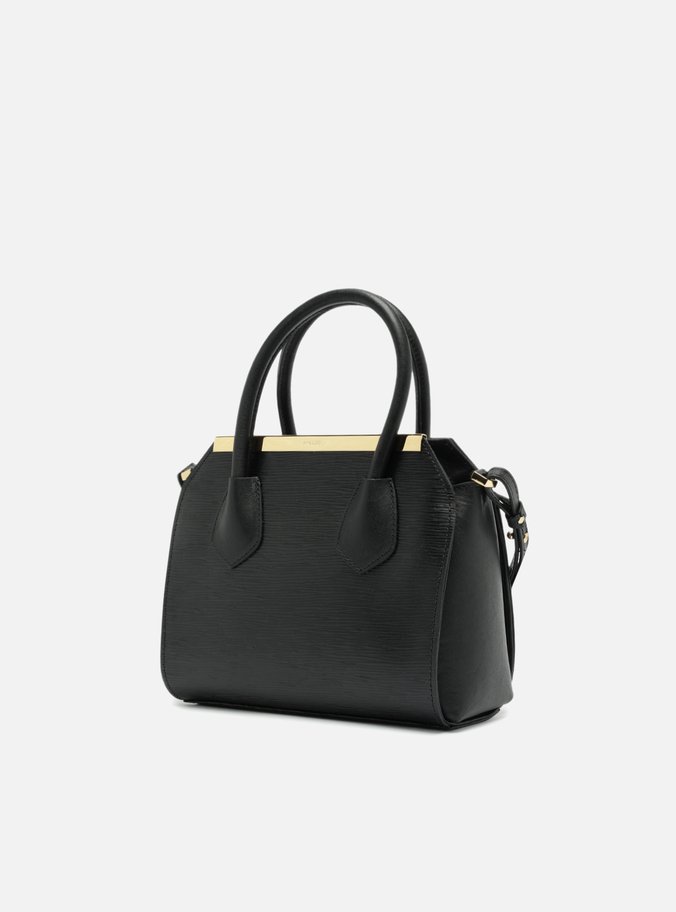 Bolsa Hobo Preta Couro Textura Média Metal