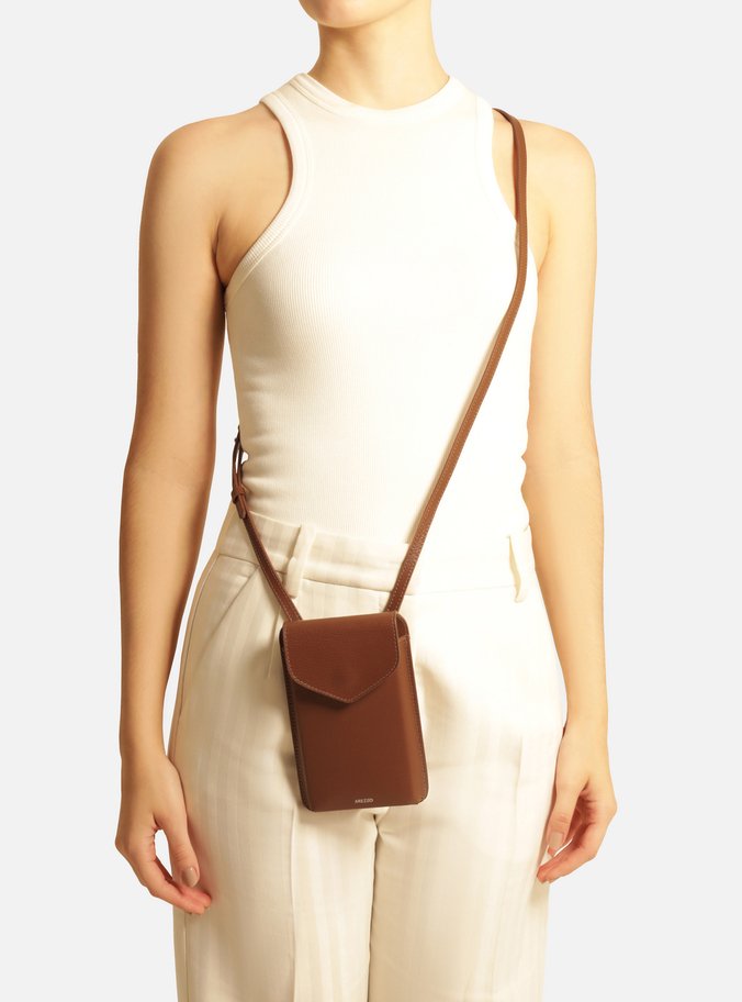 Mini Bag Marrom Couro Porta-Celular Básica
