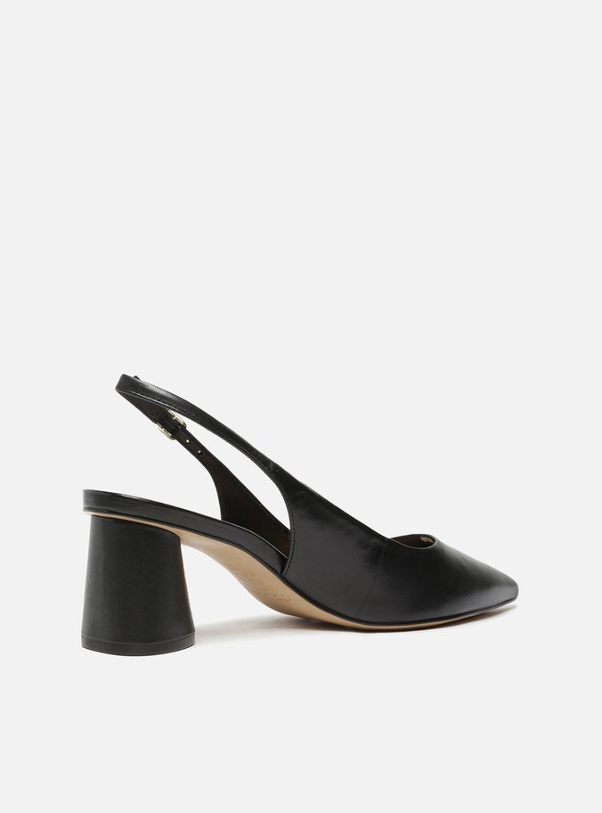 Scarpin Preto Couro Bico Fino Slingback