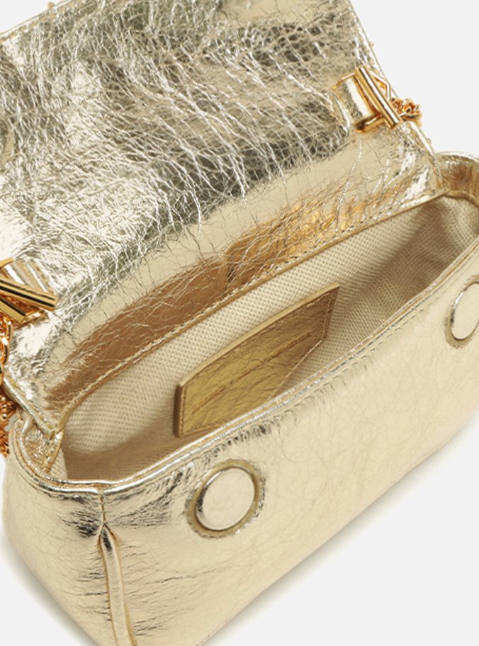 Bolsa Tiracolo Dourada Couro Pequena Metais Lenny