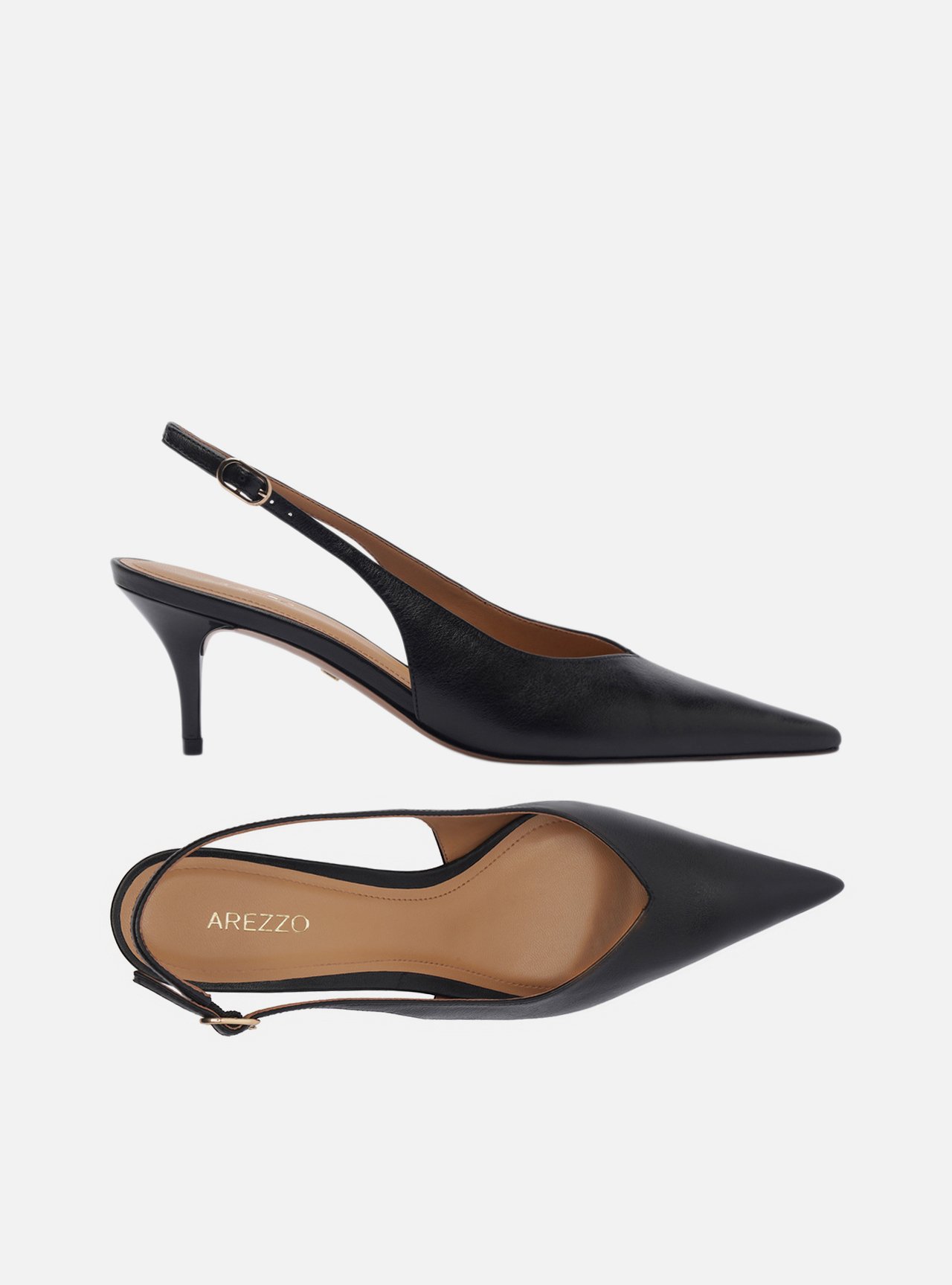 Scarpin Preto Couro Salto Fino Fivela Slingback — foto 5