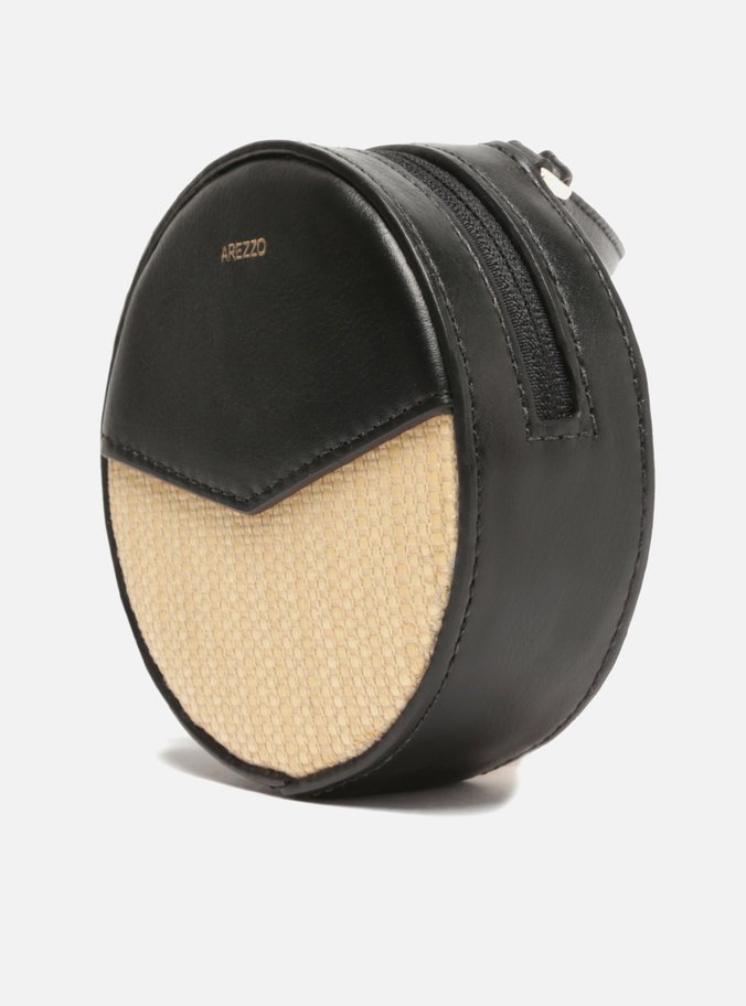 Porta AirPods Preto Couro Ráfia Alça