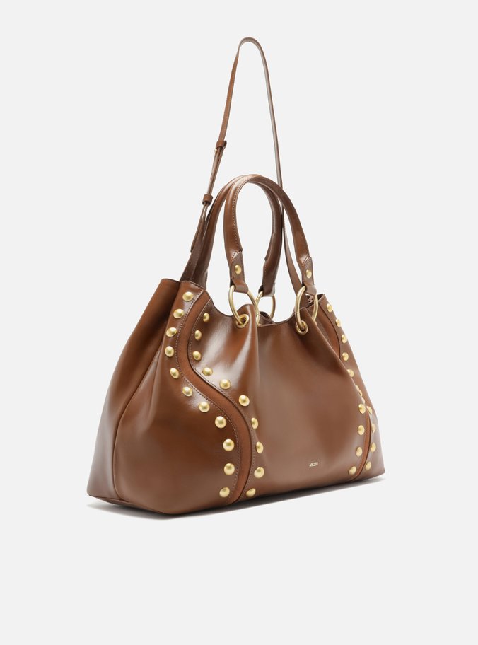 Bolsa Tote Marrom Couro Grande Rebites