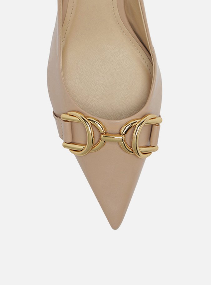 Scarpin Nude Snake Bico Fino Slingback Bridão