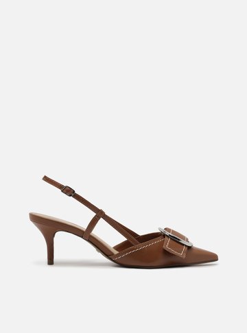 Scarpin Marrom Bico Fino Slingback Fivela