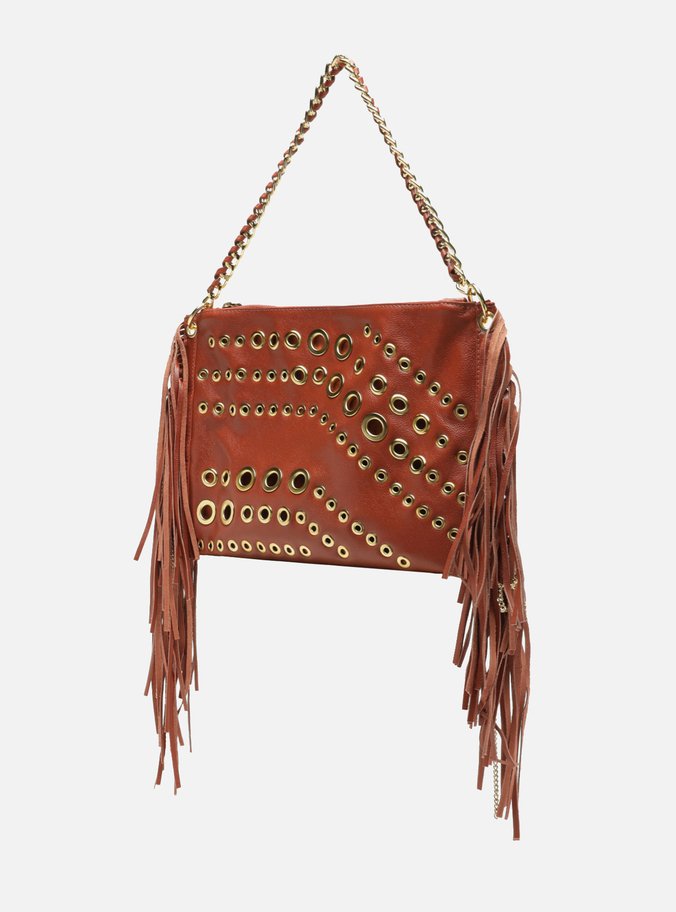 Bolsa Tiracolo Laranja Couro Grande Franjas