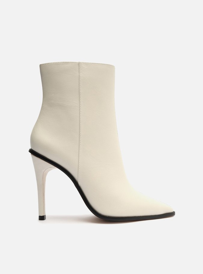 Bota Branca Couro Cano Curto Salto Alto Fino