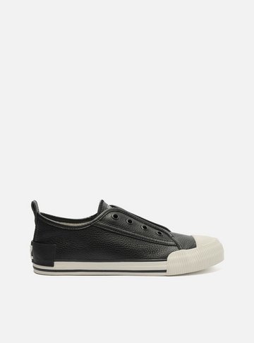 Tênis Slip On Preto Couro Elástico