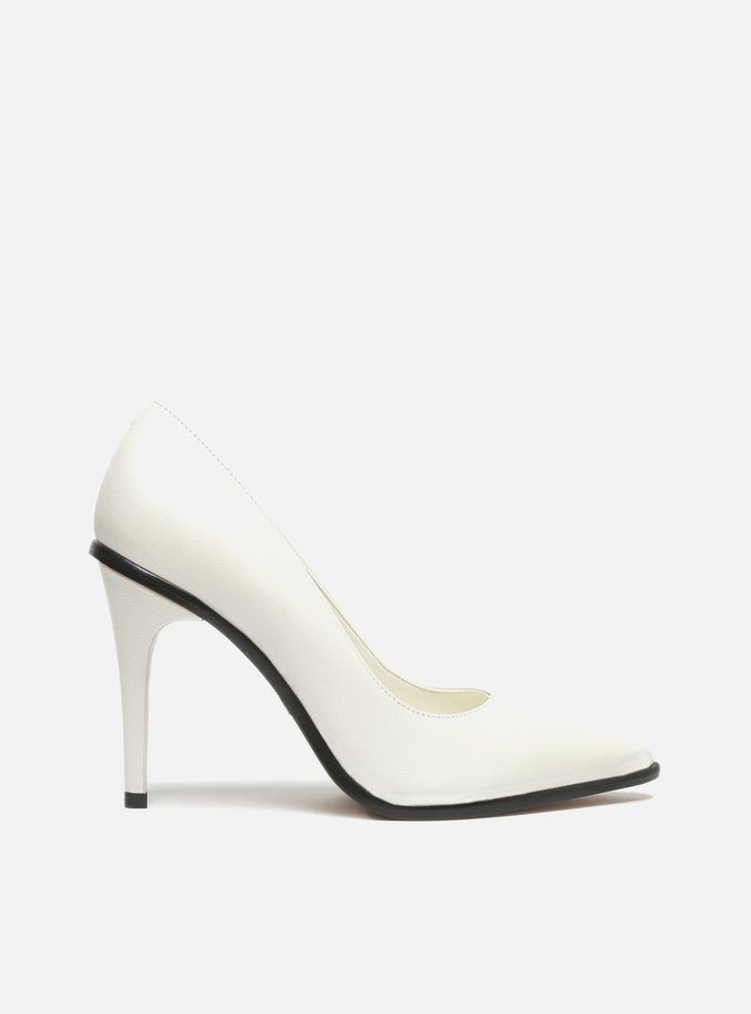Scarpin Branco Couro Salto Alto Fino