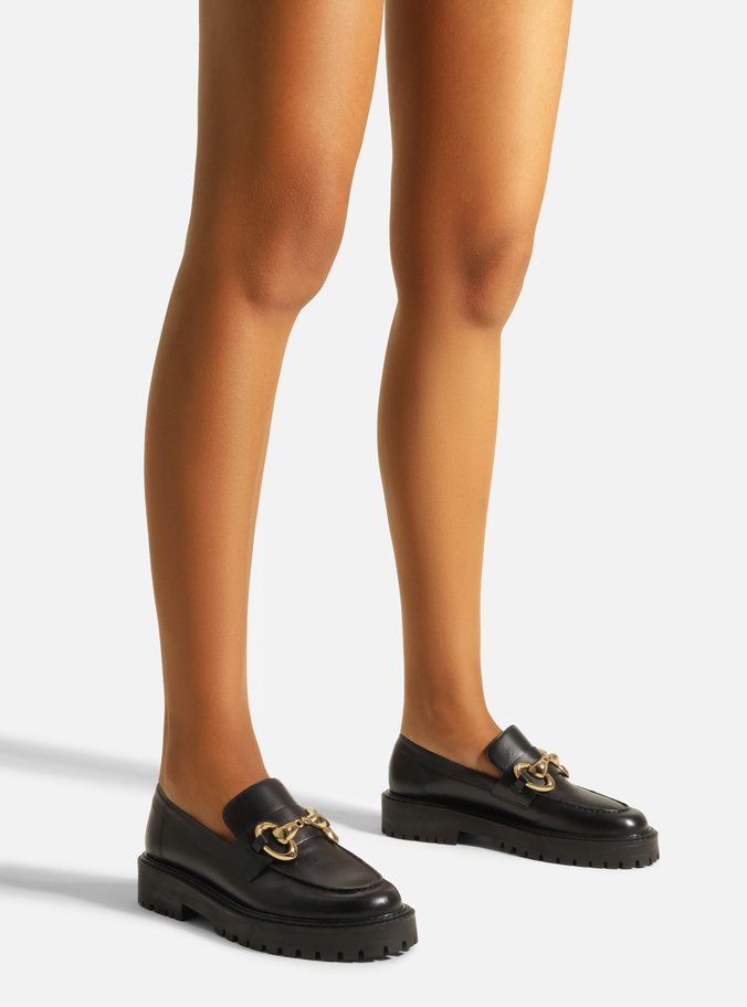 Mocassim Preto Couro Tratorado Bridão