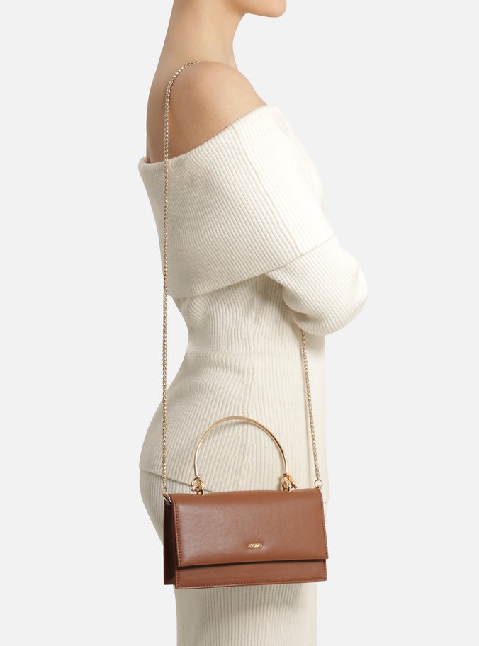 Bolsa Tiracolo Marrom Pequena Corrente Metal