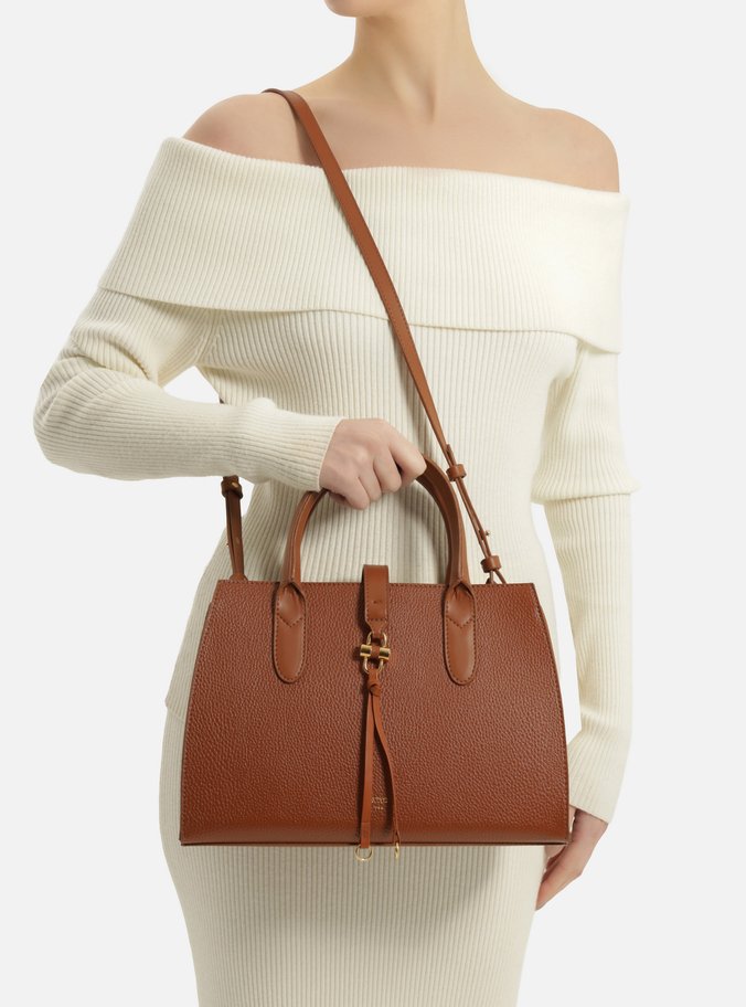 Bolsa Tote Marrom Grande Metal Tiras Frontais