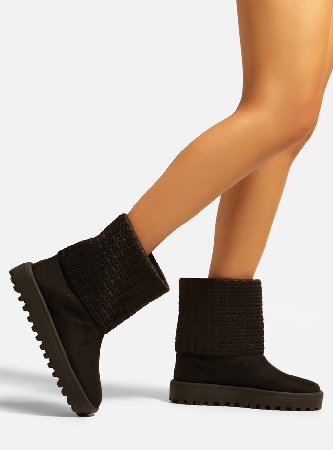 Bota Preta Camurça Cano Médio Knit Riley