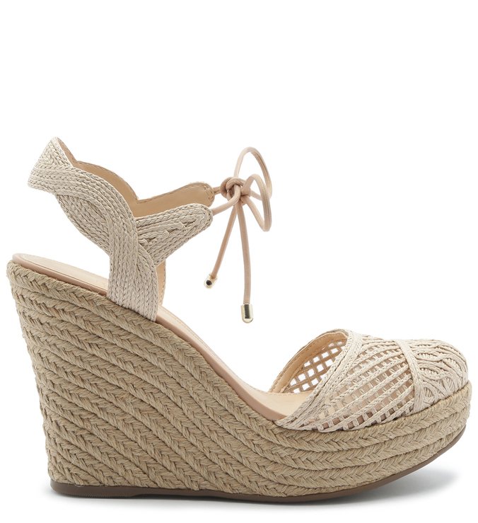 Espadrille Crochê Bordado Amarração Natural e Gergelim