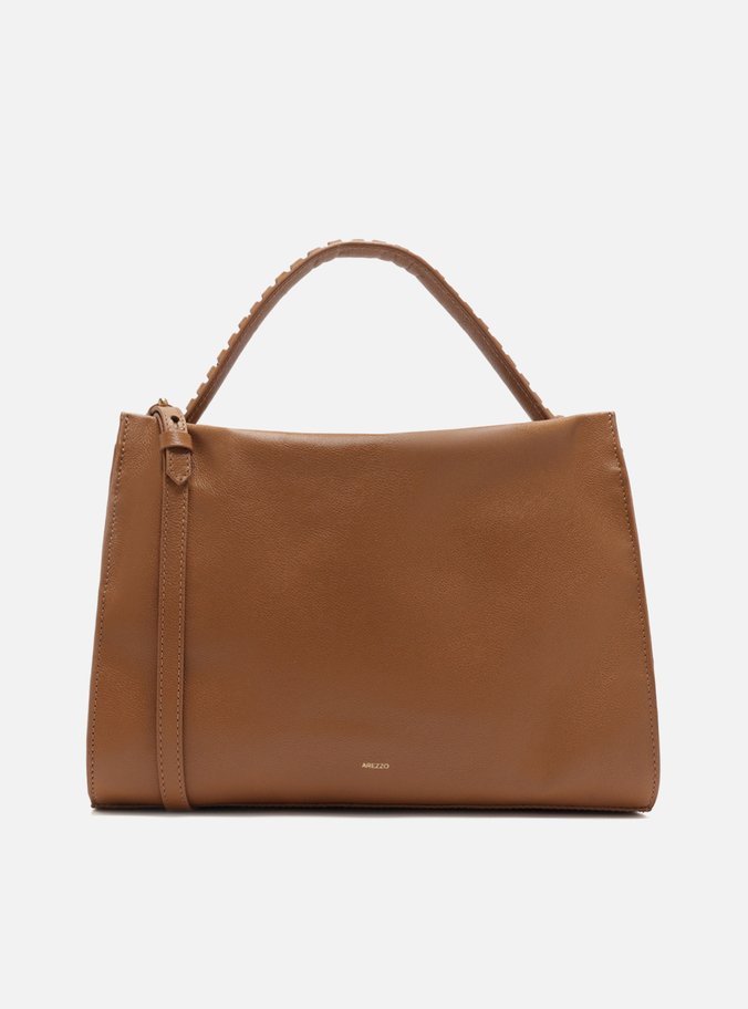 Bolsa Tote Marrom Couro Grande Metal