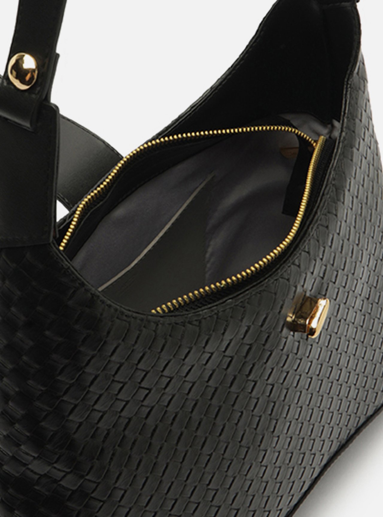 Bolsa Hobo Preta Grande Tressê Metal Orgânico — foto 4