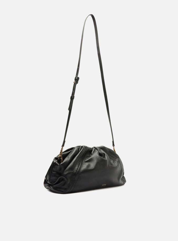 Bolsa Tiracolo Preta Couro Grande Metal