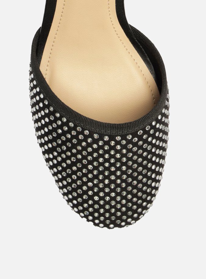 Scarpin Preto Salto Bloco Aberto Strass