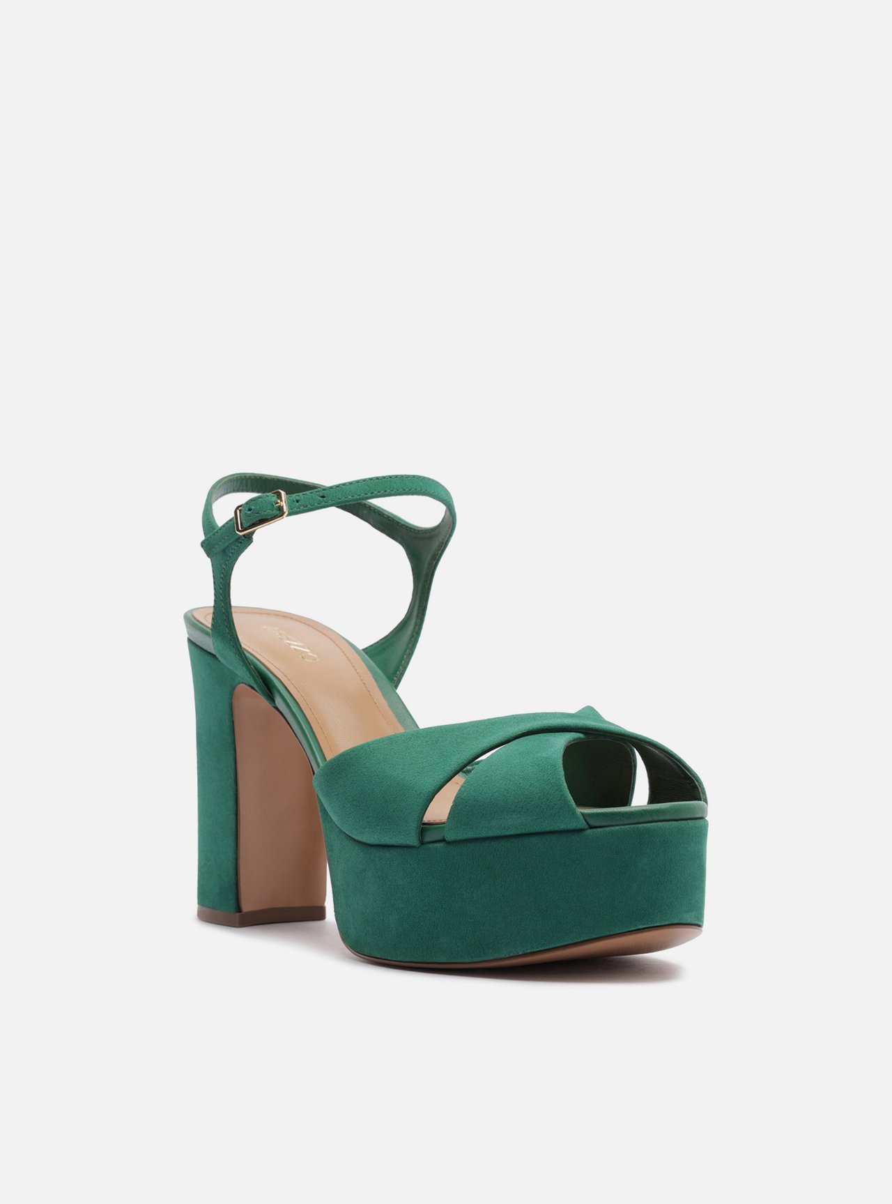 Sandália Verde Couro Salto Bloco Tiras Cruzadas — foto 2