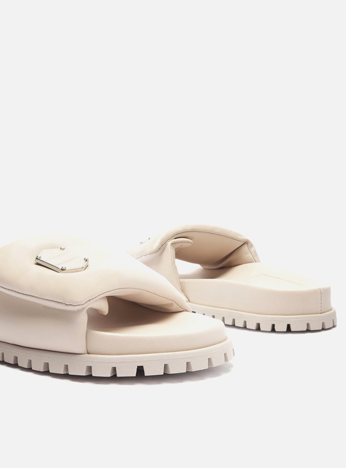 Slide Nude Couro Tratorado Puffer