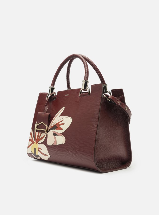 Bolsa Tote Vermelha Couro Abraccio Grande Flor