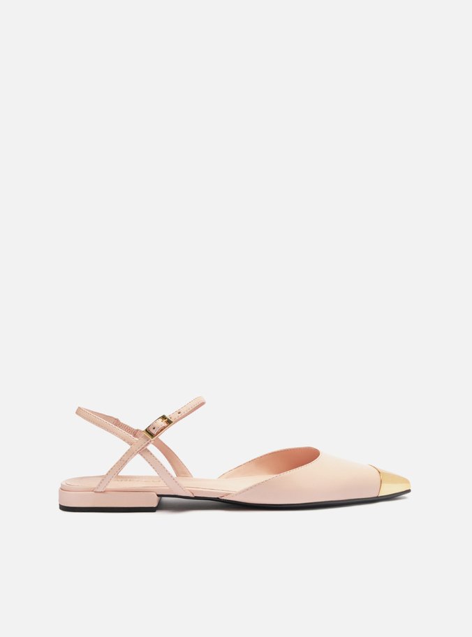 Sapatilha Rosa Couro Bico Fino Aberta Cap Toe