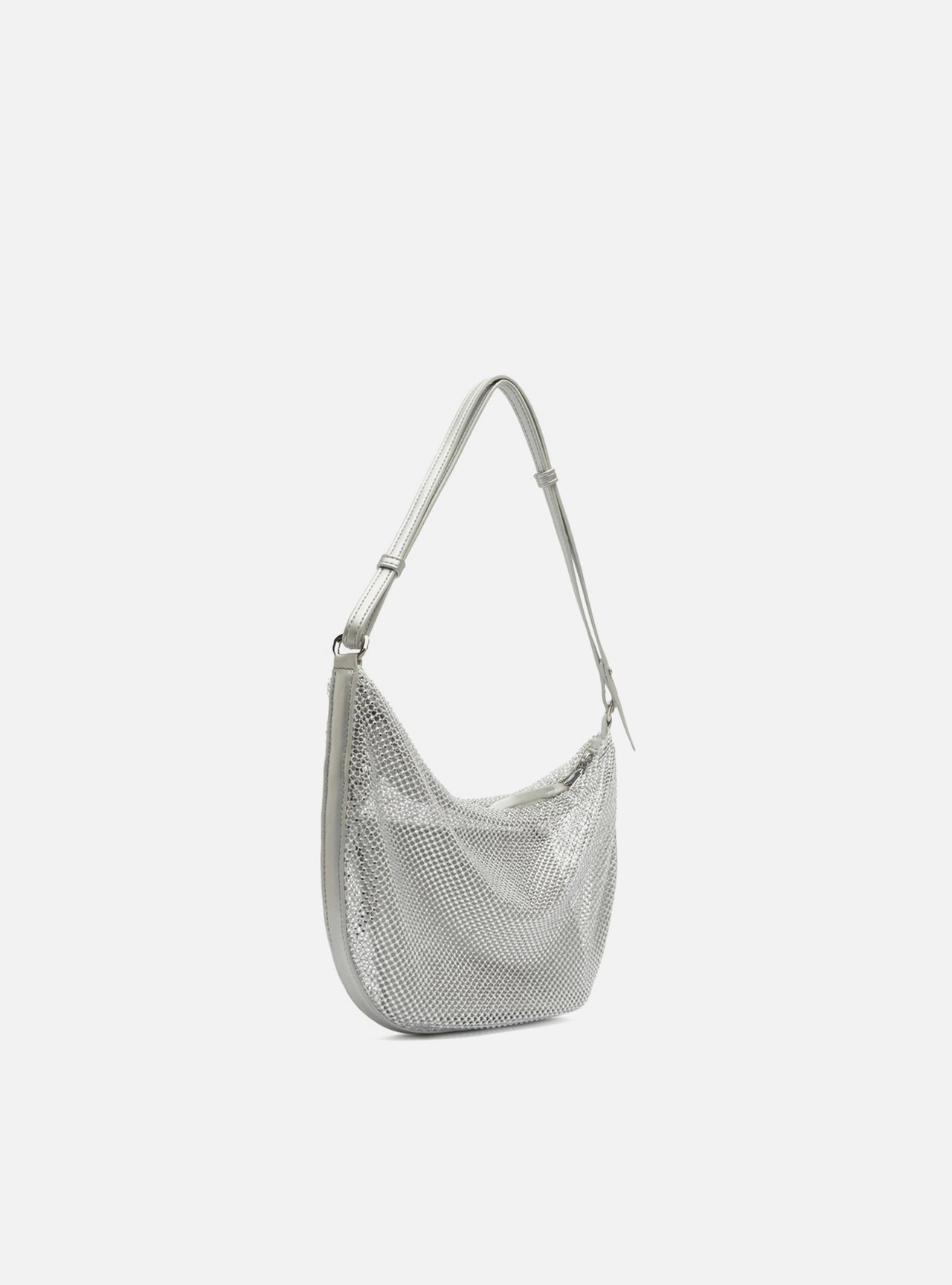 Bolsa Shoulder Prata Tela Strass Pequena — foto 5