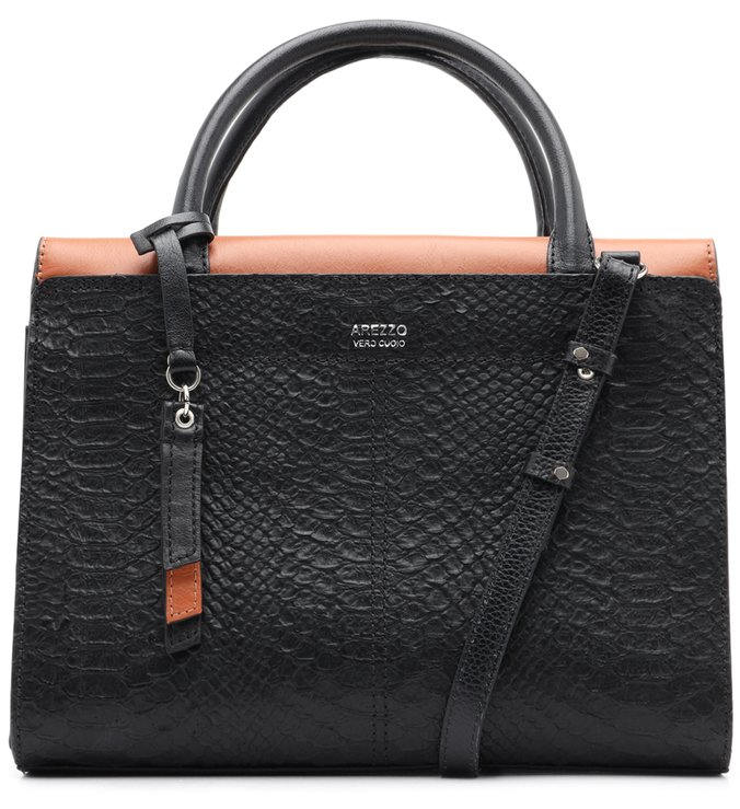 Bolsa Tote Preta Couro Natasha Grande