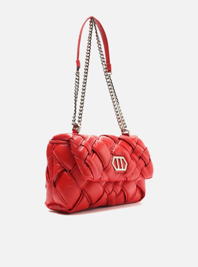 Bolsa Tiracolo Vermelha Couro Tressê Média