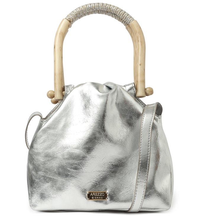 Bolsa Bucket Prateada Metal Bruna Média